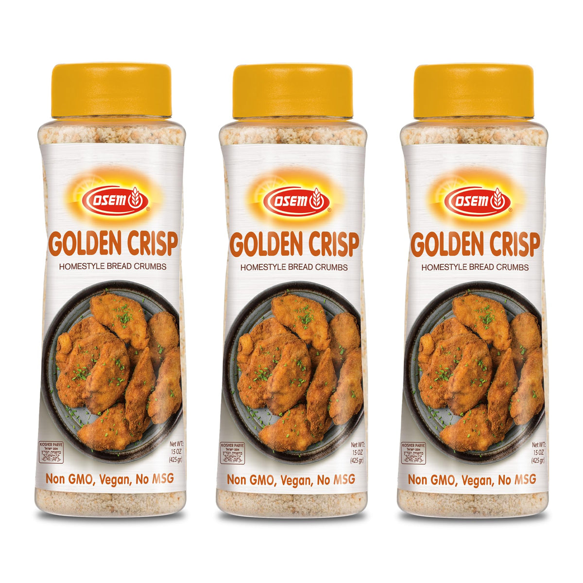 Osem Golden Crisp Bread Crumbs pack of 3 for versatile, ready-to-use coating.