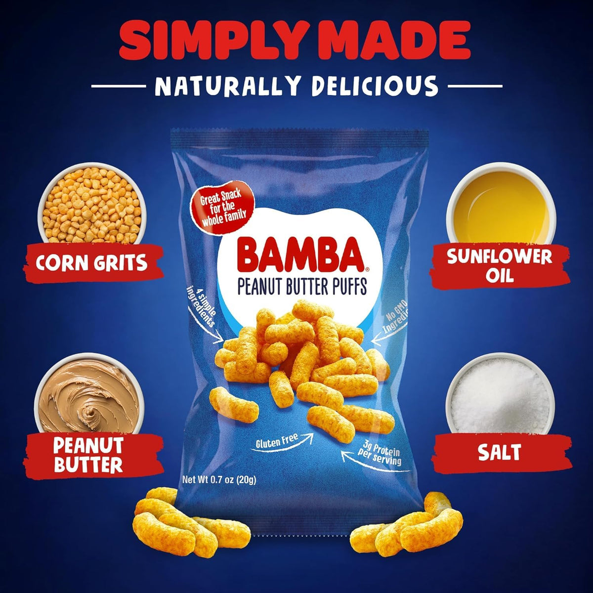 Osem Gratify Bamba puffs oven-baked texture close-up for light crunch.