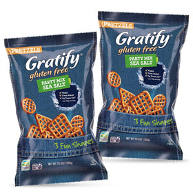 Osem Gratify gluten-free pretzels two-pack on packaging, ideal for snack time.