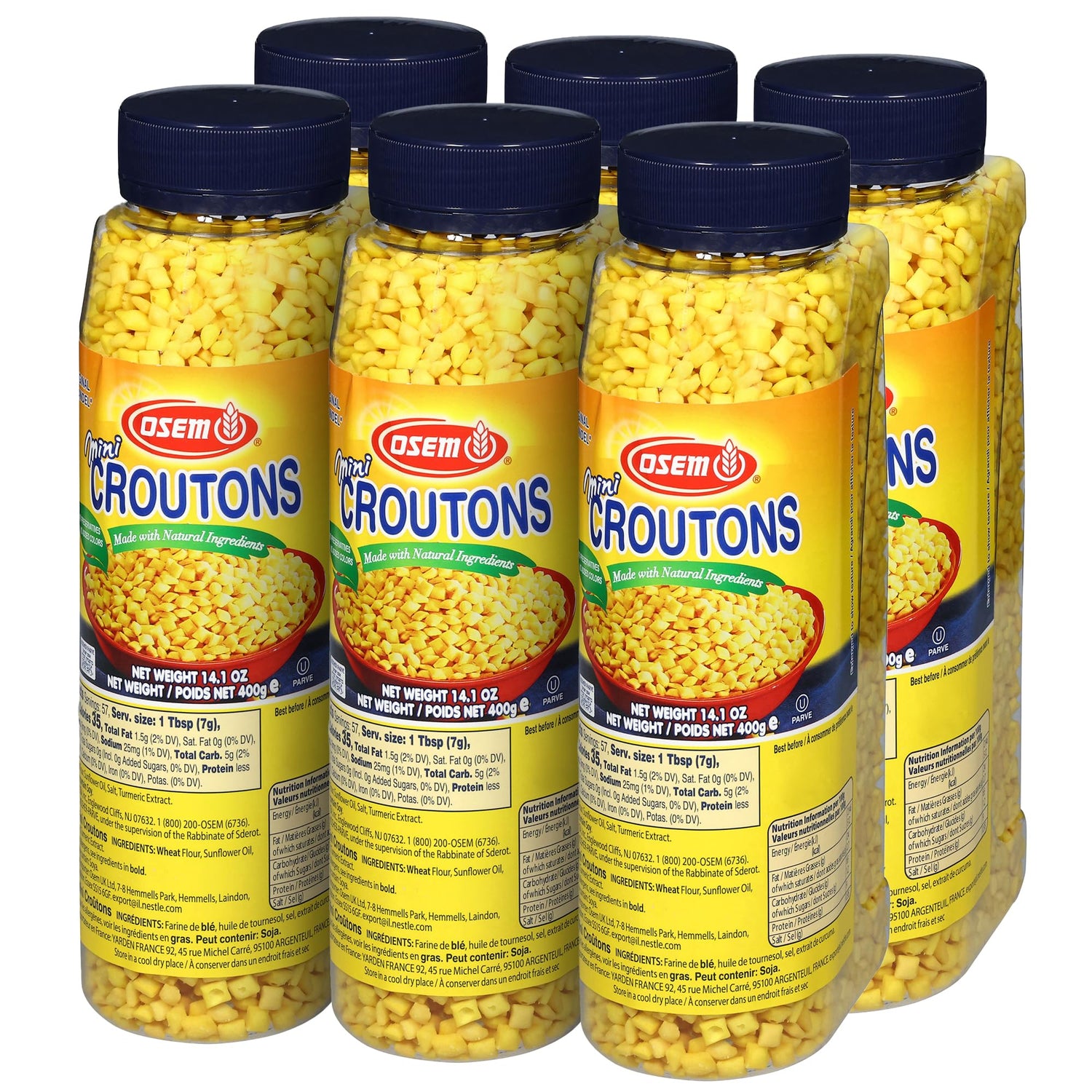 Osem Mini Croutons crisp bite in a jar adds quick crunch to soups and salads.