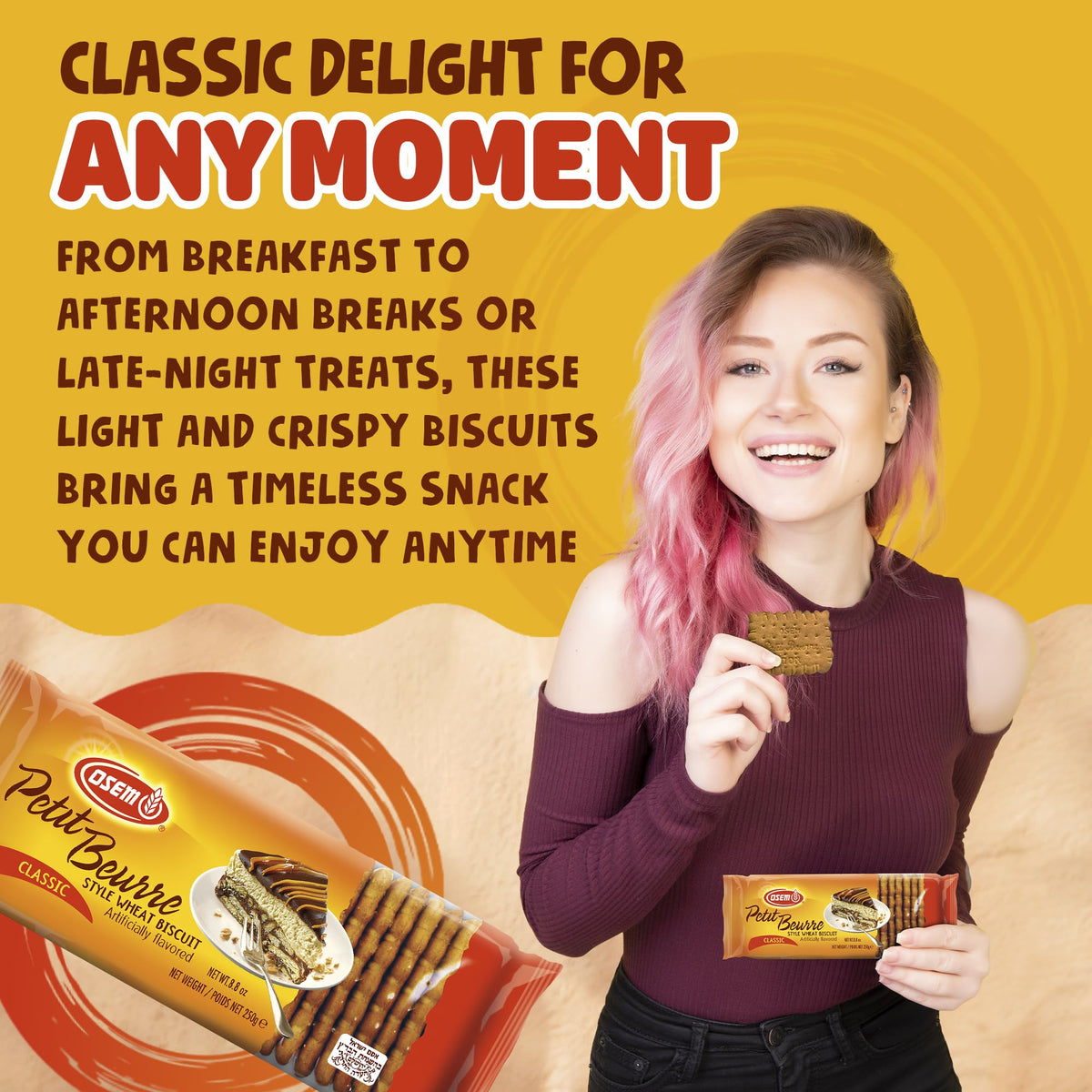 Osem Petit Beurre paired with cheese or spreads for varied flavors.