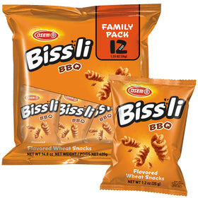Osem Bissli Crunchy BBQ Wheat Snack in a 12-pack for on-the-go snacking.