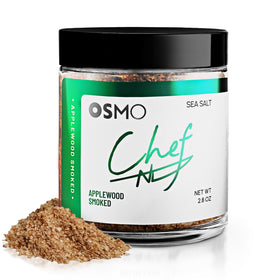 Osmo Applewood Smoked Sea Salt bottle highlights premium flavor for grilling and finishing.