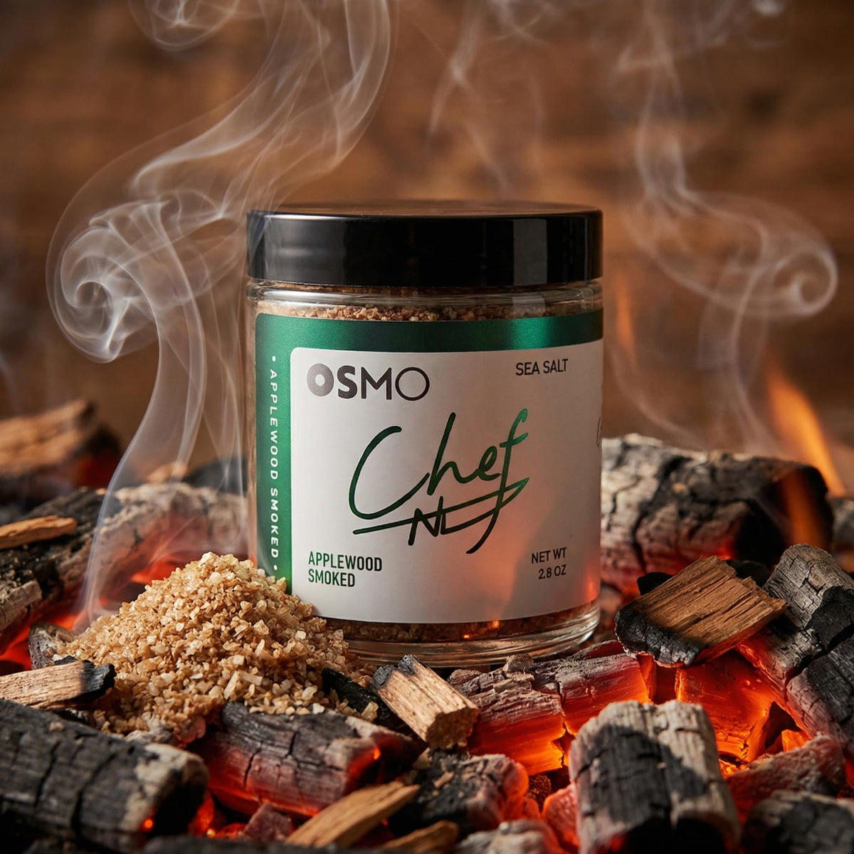 Osmo Applewood Smoked Sea Salt on roasted chicken delivers savory, smoky flavor.