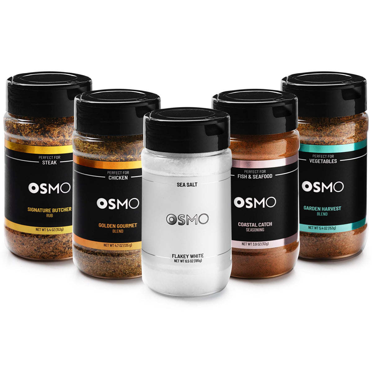 Osmo Flakey White Sea Salt bottle highlighting bright salinity and crunchy texture.