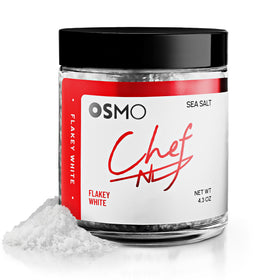 Osmo Flakey White Sea Salt pyramid crystals enhance flavor with delicate melt for finishing dishes.