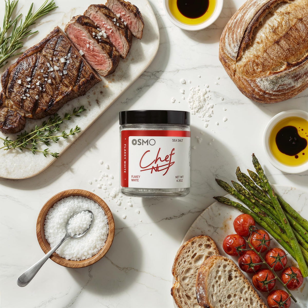 Osmo Flakey White Sea Salt hand-packed in the USA for freshness.