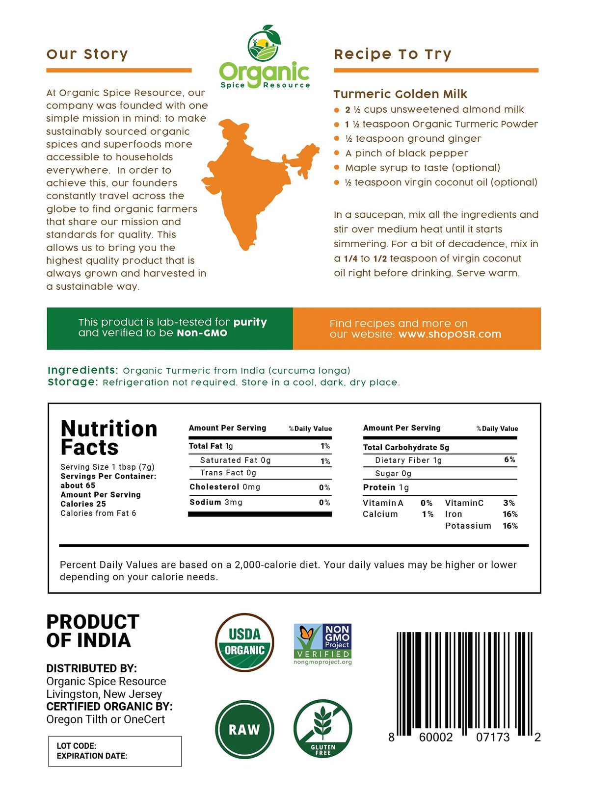 OSR Organic Turmeric Powder closeup reveals fine texture ideal for sauces.