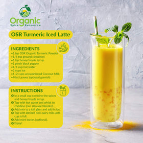 OSR Turmeric Powder kitchen-use hero shot with spoon and steaming dish.