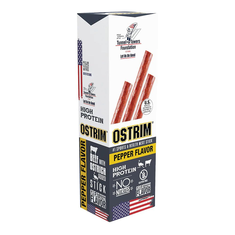 Ostrim pepper beef-ostrich snack-stick 10-pack front, ideal for on-the-go protein.