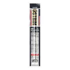 Ostrim pepper beef-ostrich snack-stick contents label, protein-rich ingredients.