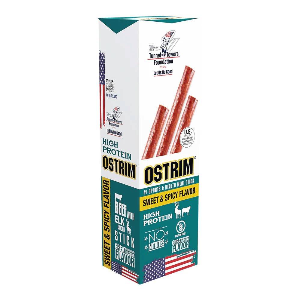 Ostrim sweet and spicy snack sticks front view for on-the-go energy.