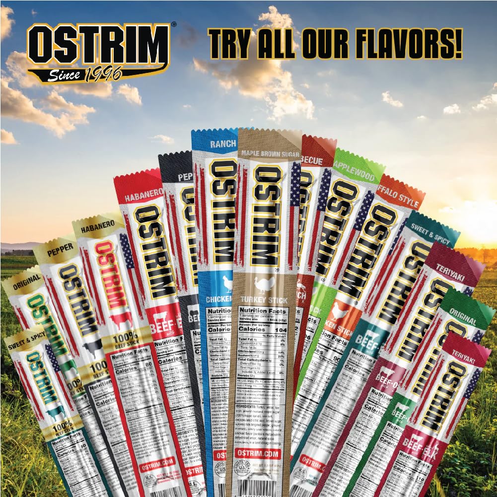 Sweet and spicy Ostrim sticks on a wooden board.