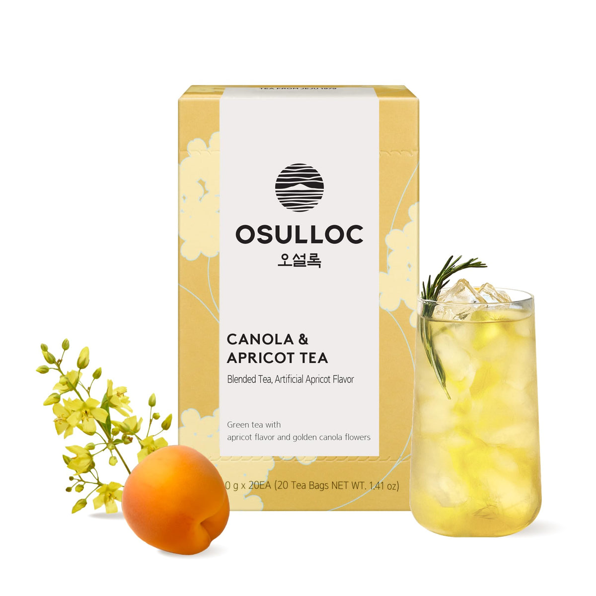 Osulloc canola apricot tea bag packaging showcases premium blend for busy mornings.