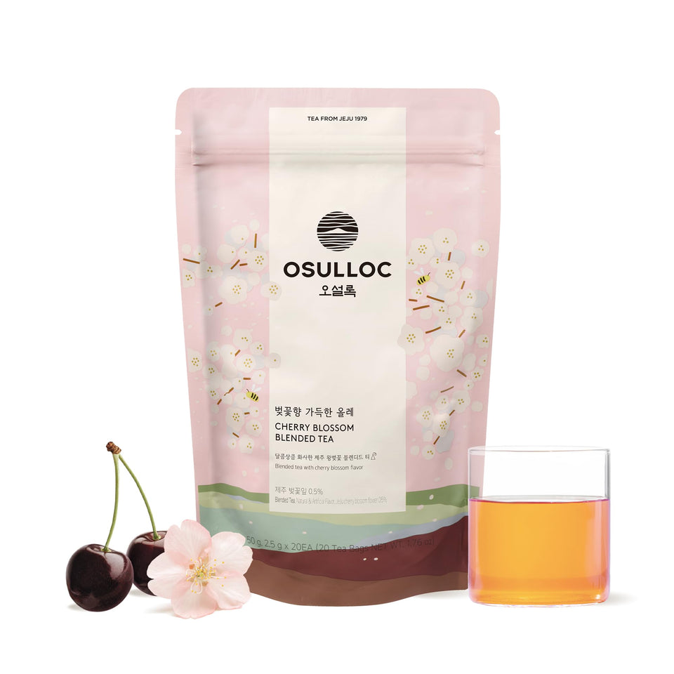 Osulloc Cherry Blossom Tea pyramid bags ready for quick, flavorful brewing.