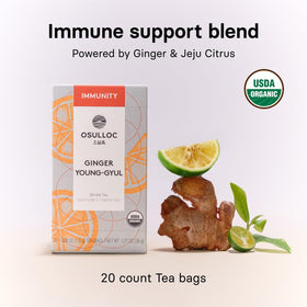 Steeping Osulloc ginger blend in a cup releases bright spice and citrus notes.