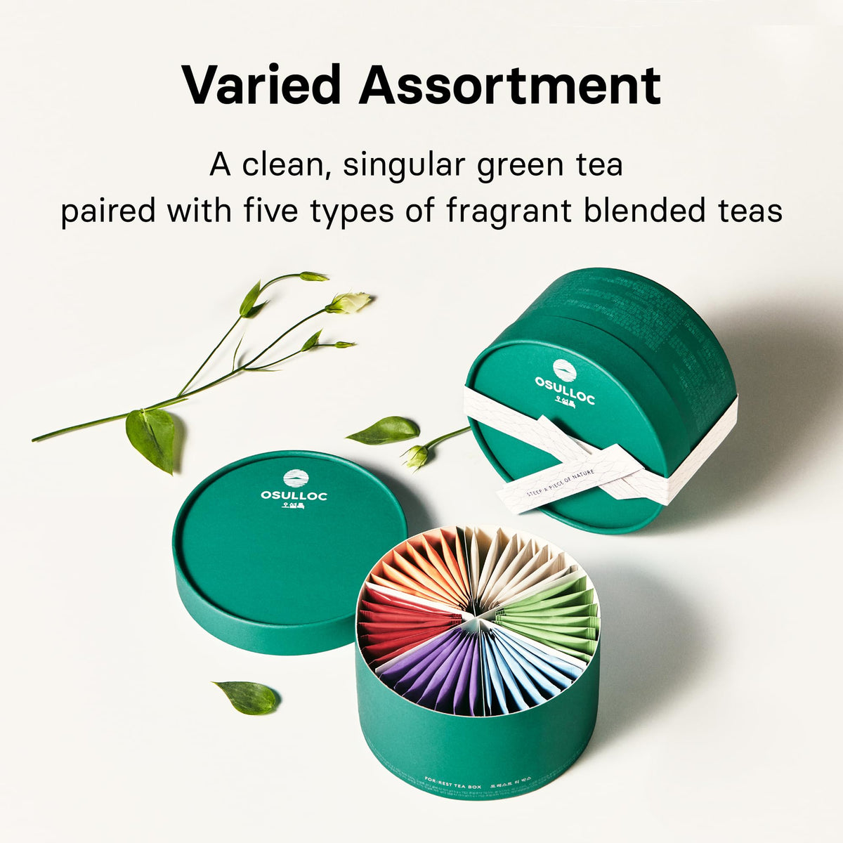Osulloc blended teas present five fragrant flavors for variety.