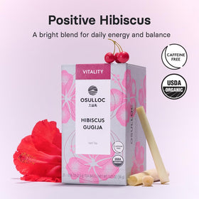 Osulloc Hibiscus Gugija tea cup steaming for a refreshing afternoon break.