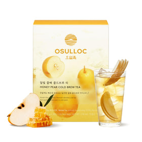 Osulloc Honey Pear Cold Brew Tea packaging highlights freshness and on-the-go convenience.