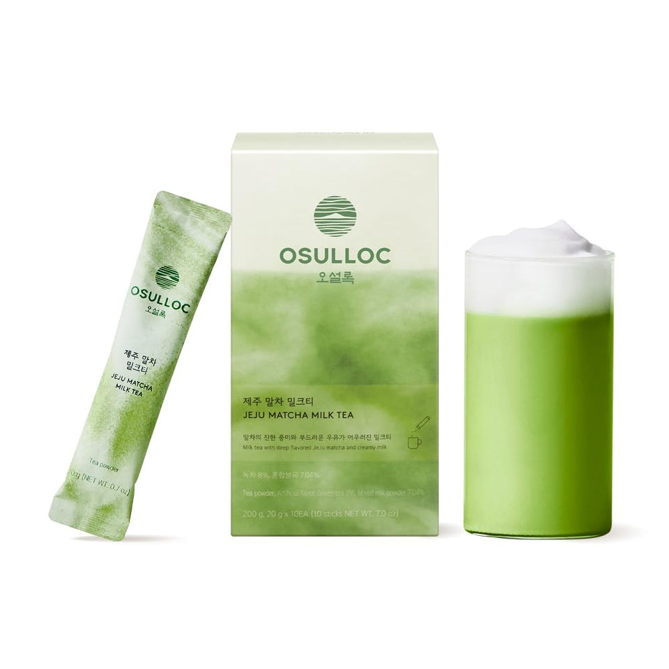 Osulloc Jeju Matcha Milk Tea stick packaging for quick on-the-go preparation