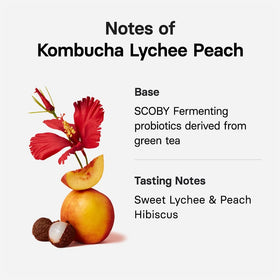 Close-up of Lychee and Peach flavors with hibiscus notes in Osulloc Kombucha