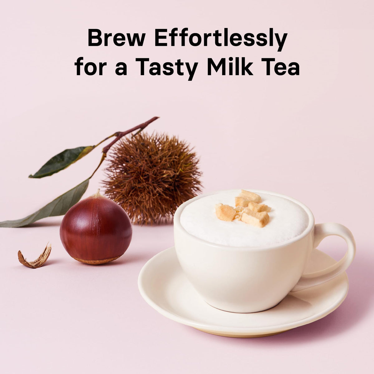 Freshly prepared milk tea with Osulloc Marron Glacé flavor showing a creamy finish.