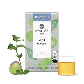 Osulloc Mint Maesil tea packfront showcases a refreshing blend for post-meal relaxation.
