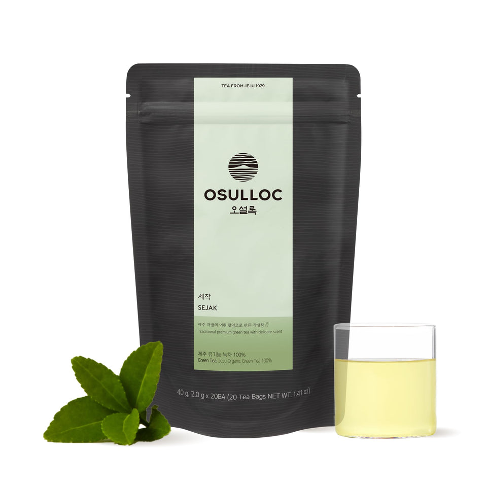Osulloc Sejak green tea pyramid bag for hot or iced tea with Jeju flavor