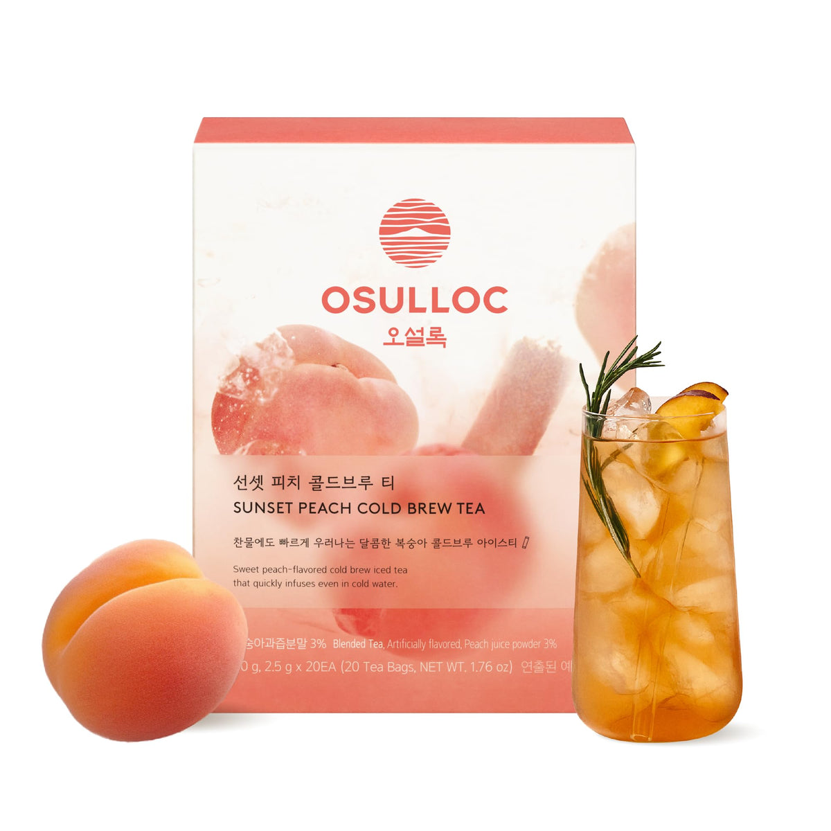 OSULLOC Sunset Peach tea bottle showcases refreshing hydration on hot days.