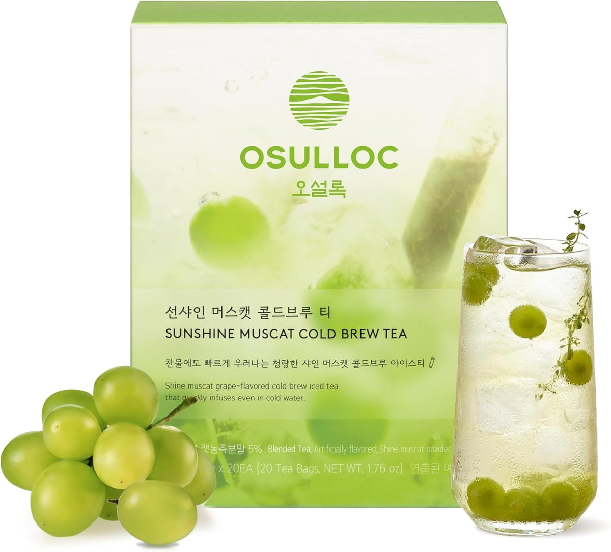 OSULLOC Sunshine Muscat cold brew tea packaging for on-the-go refreshment.