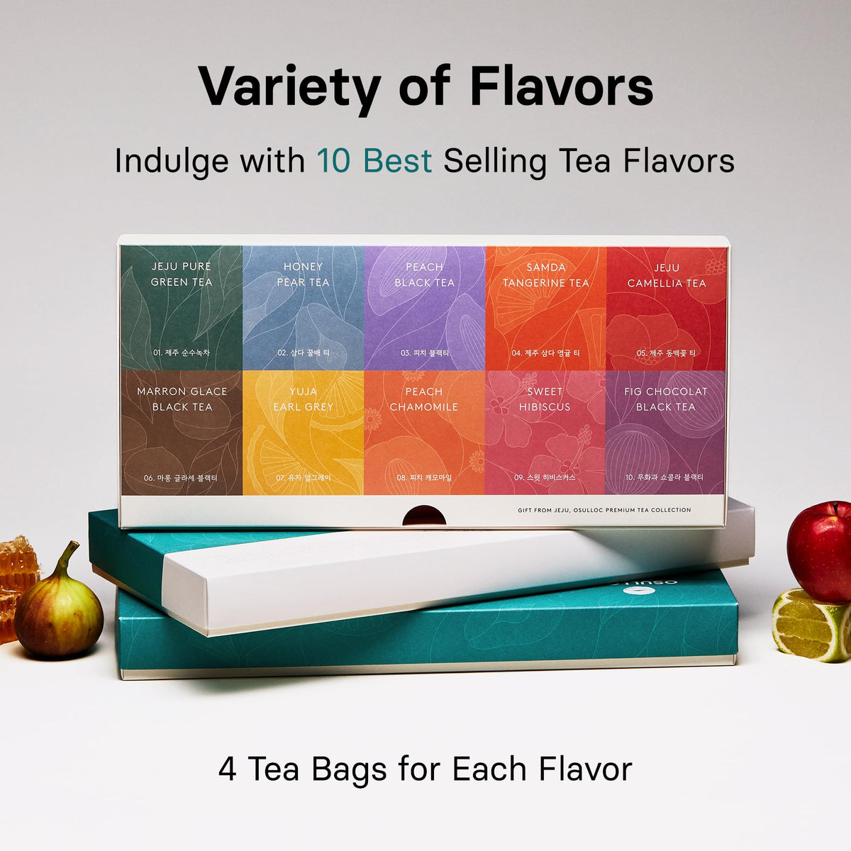Osulloc tea bags variety display emphasizes daily flavor exploration
