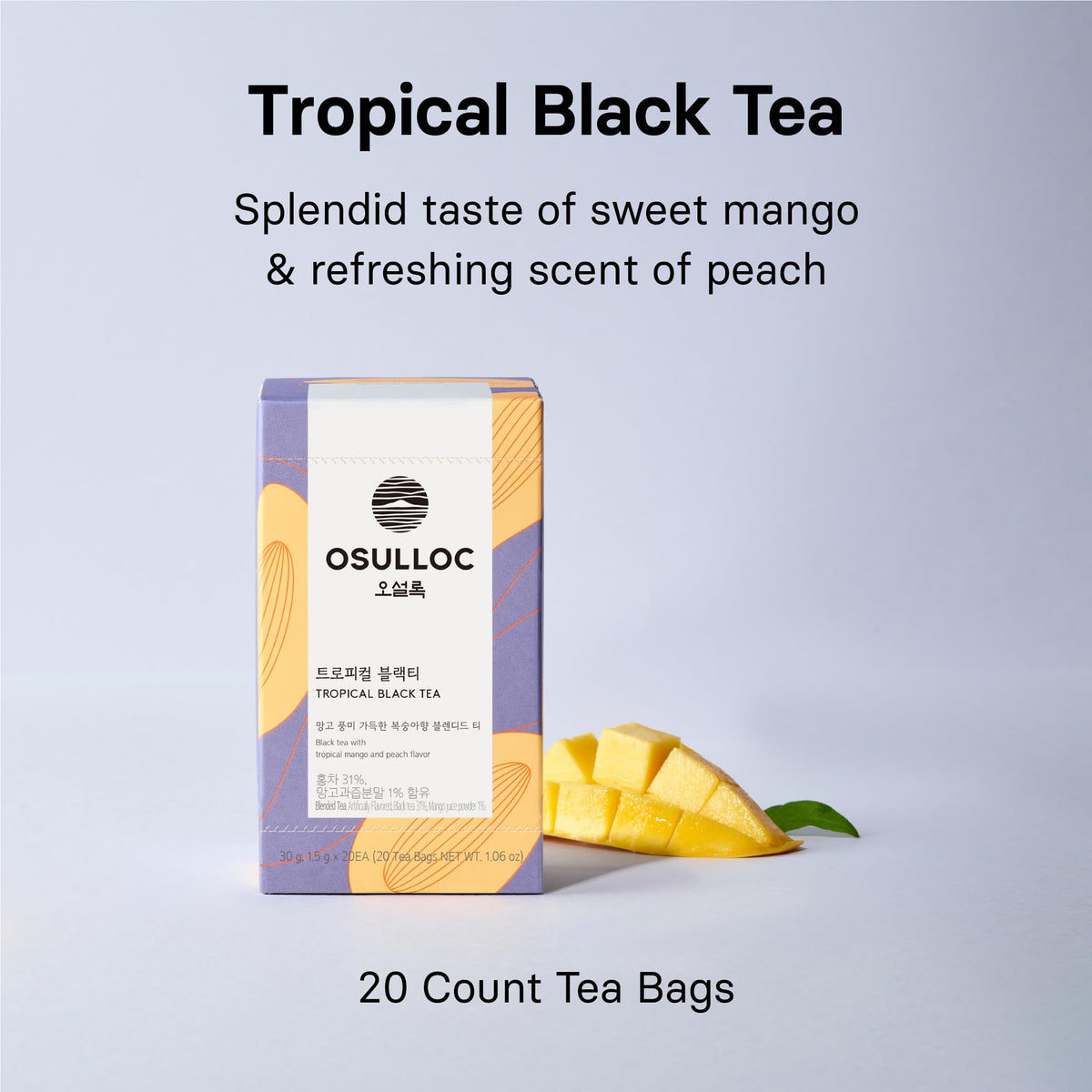 Osulloc Tropical Mango Peach aroma highlights fruity notes for relaxation.