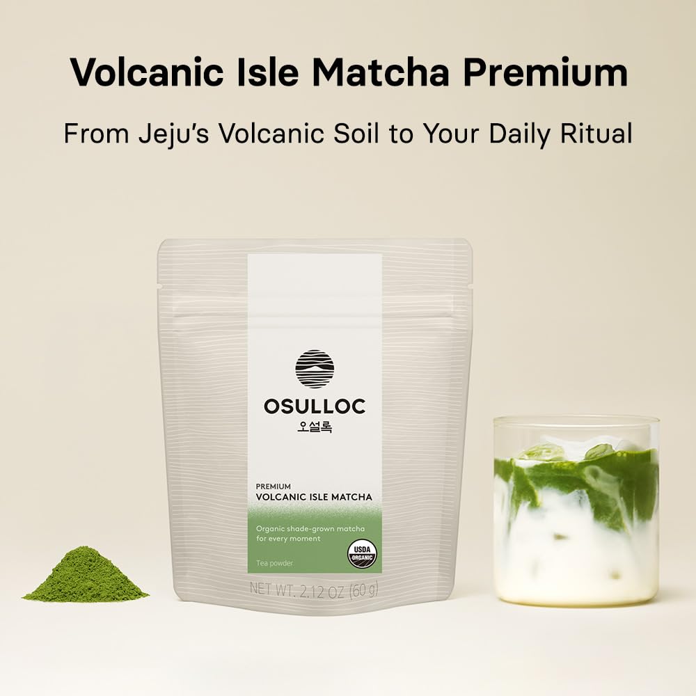 Osulloc Volcanic Isle Matcha bowl steaming for creamy latte texture