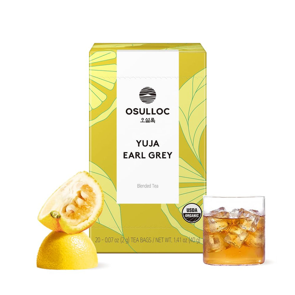 OSULLOC Yuja Earl Grey packaging signaling premium organic blend for daily rituals