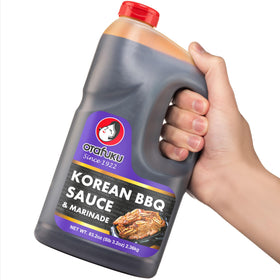 Kitchen counter with Otafuku bulgogi sauce bottle ready for cooking