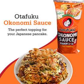 Otafuku Okonomi Sauce bottle with okonomiyaki pancake Osaka-style flavor.