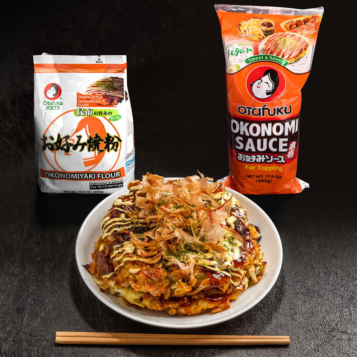 Otafuku Okonomi Sauce plated with sides for balanced flavor pairing.