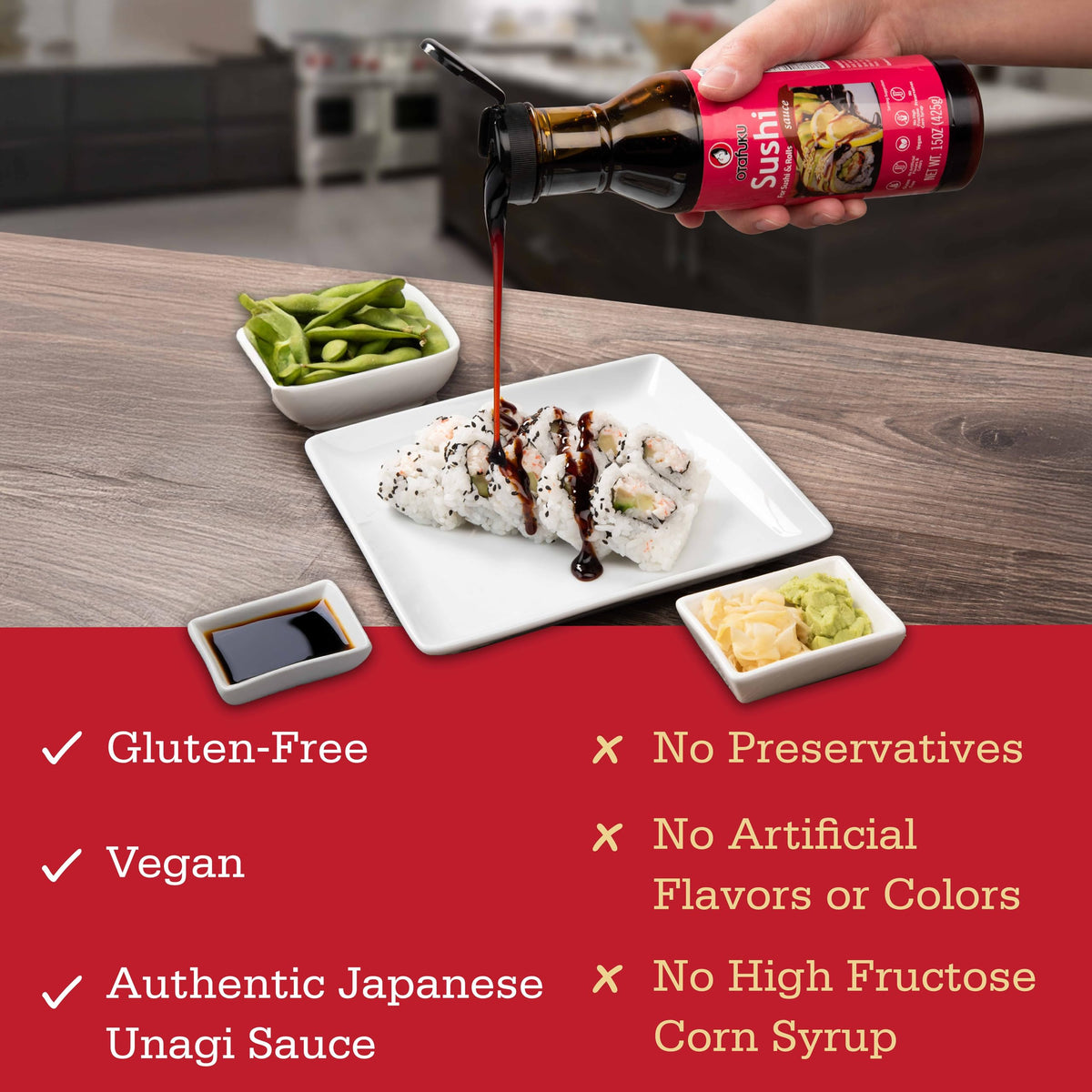 Close-up of Otafuku eel sauce label with authentic unagi flavor.