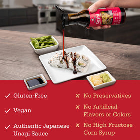 Close-up of Otafuku eel sauce label with authentic unagi flavor.