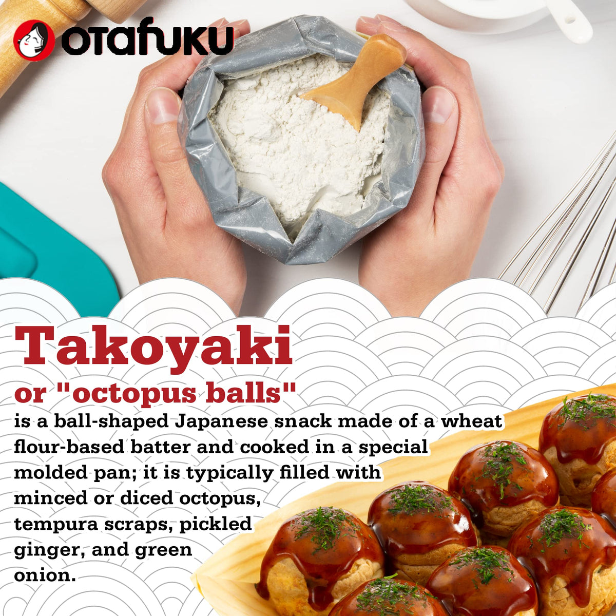 Otafuku Takoyaki batter being whisked for Osaka-style bites