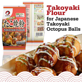 Otafuku Takoyaki flour packet close-up highlighting bonito and kombu dashi
