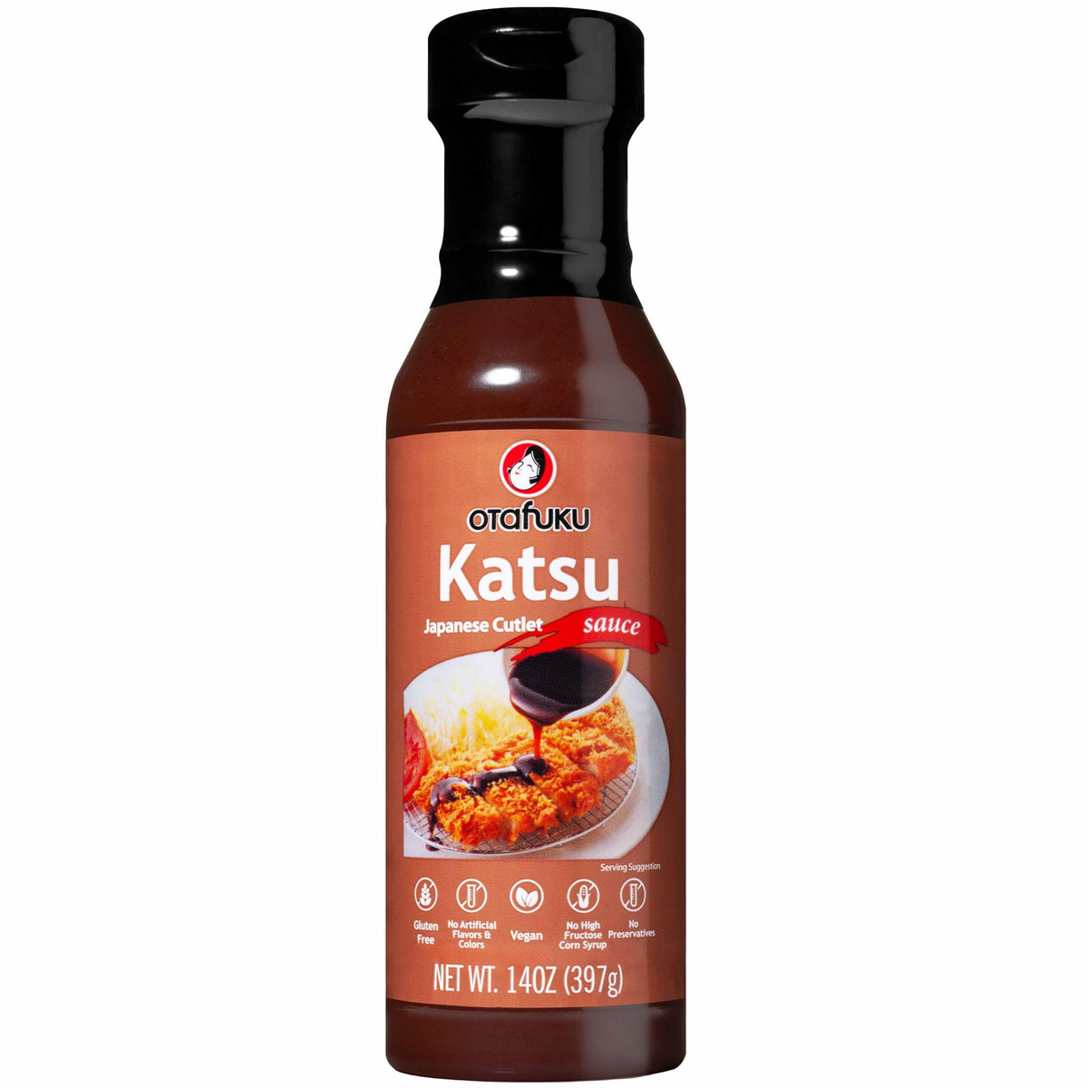 Otafuku Tonkatsu Sauce bottle on counter, ideal for dipping crispy pork cutlets.