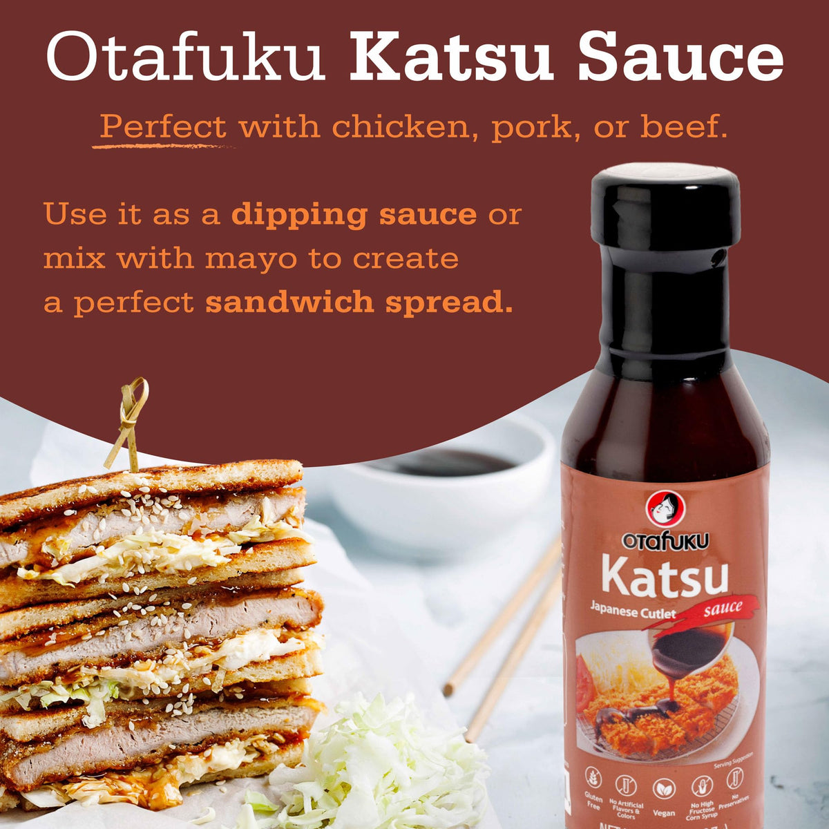 Otafuku Tonkatsu Sauce for dipping crispy tonkatsu and vegetables.