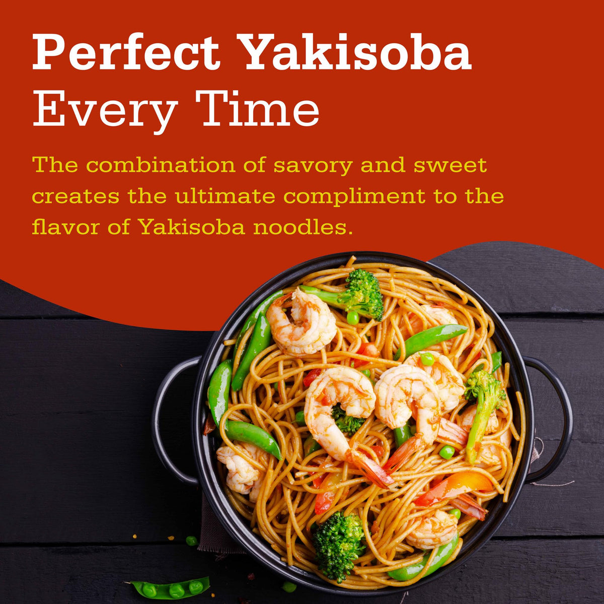 Otafuku Yakisoba Sauce poured over noodles in a sizzling pan.