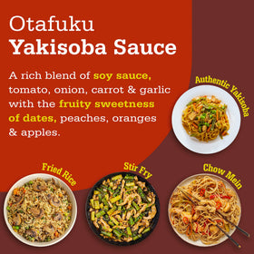 Otafuku Yakisoba Sauce on colorful vegetables during a stir-fry.