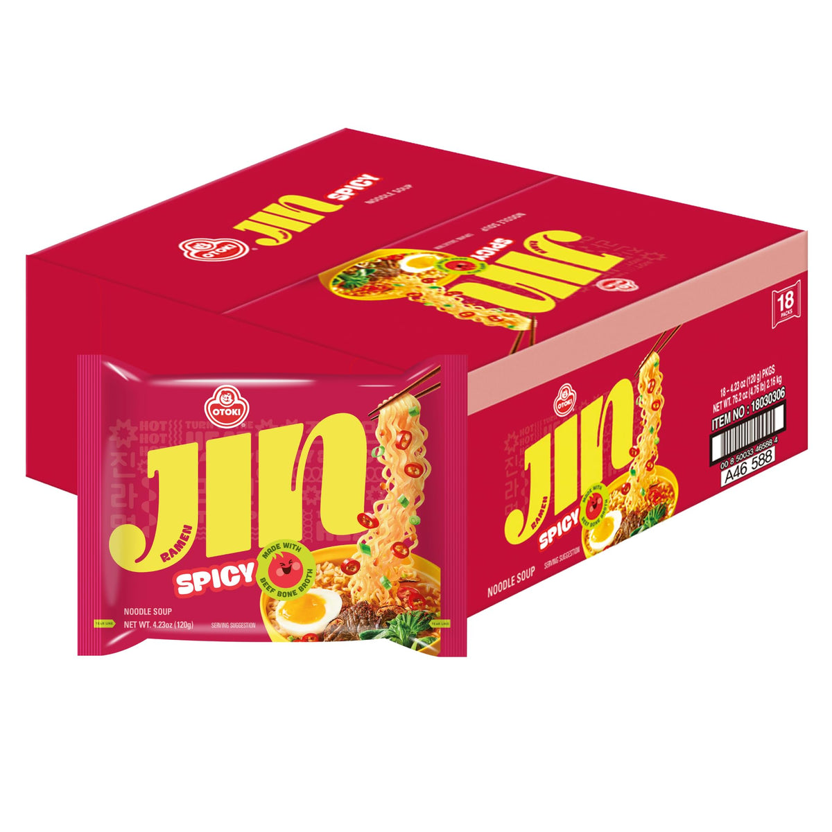 OTOKI Jin Ramen spicy broth pour highlights rich beef bone flavor for quick meals.