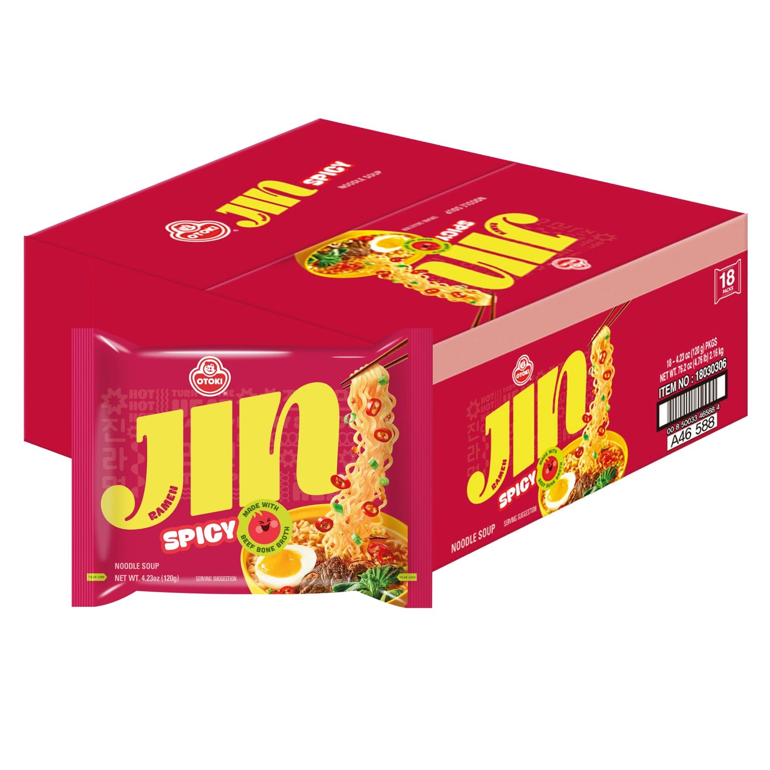 OTOKI Jin Ramen spicy broth pour highlights rich beef bone flavor for quick meals.