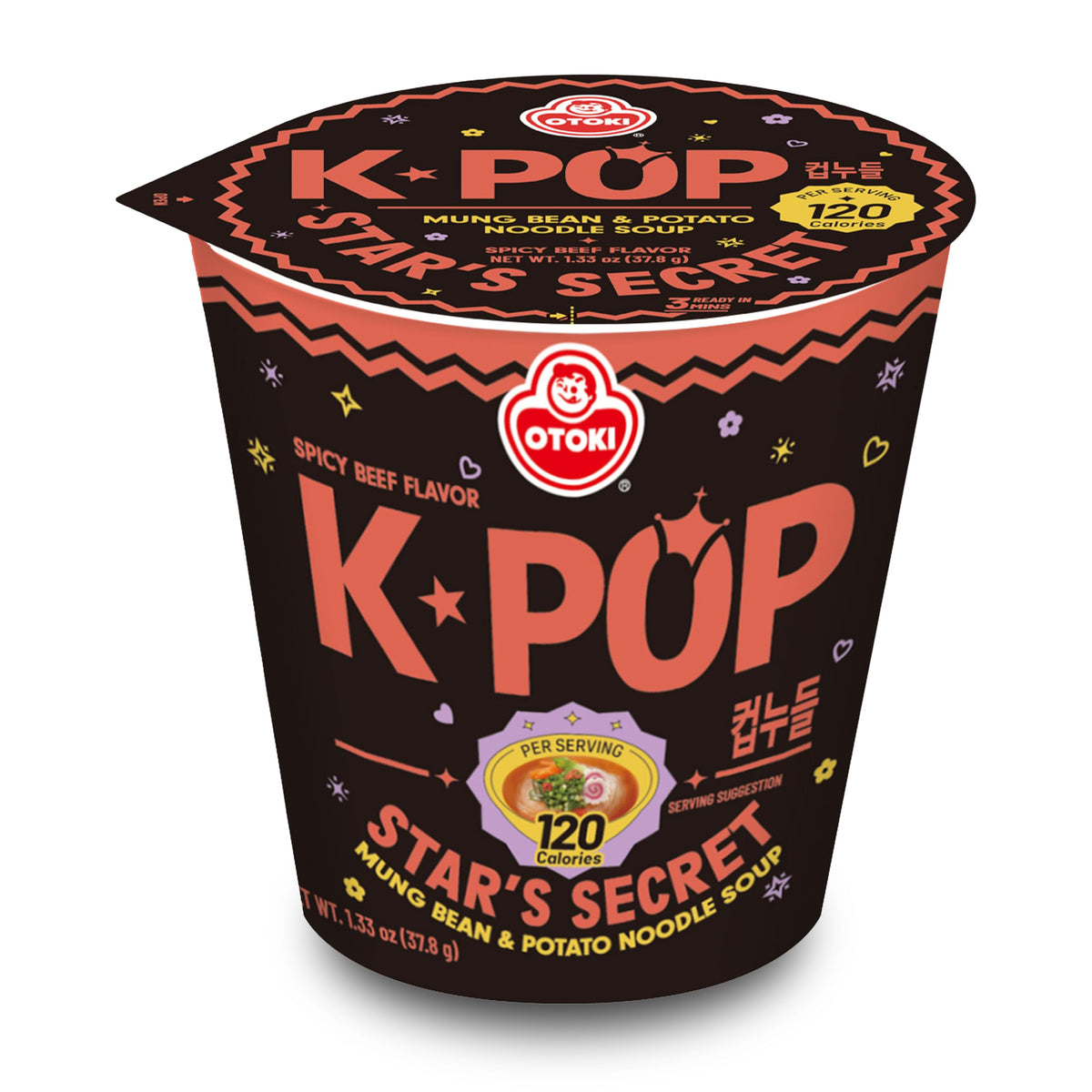 OTOKI K-POP Star's Secret Cup Noodle Spicy Beef cup: 120 calories, ready in 3 minutes