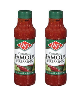 Ott's Original Famous Dressing bottle 16 oz, ideal for quick salads.