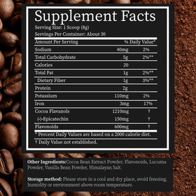 OUHENGTEK scoop-measure cocoa powder demonstrates easy portioning for shakes and recipes.